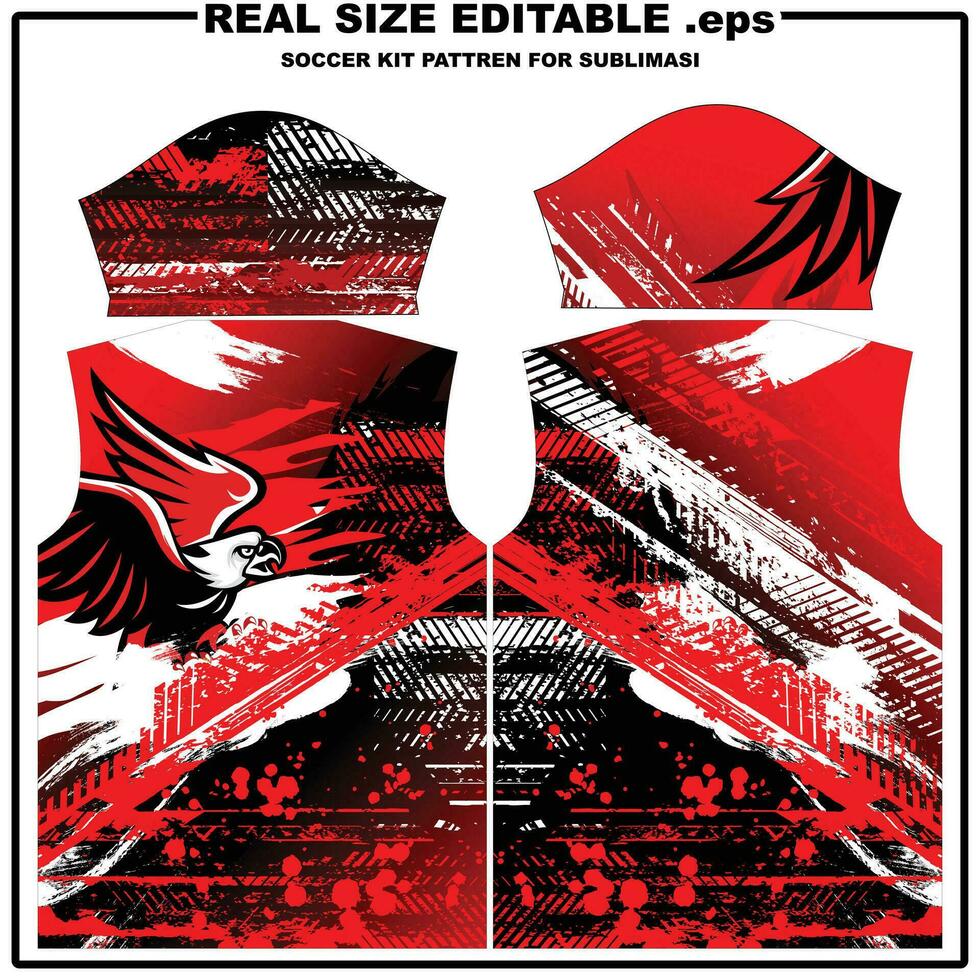 rouge et noir grunge Jersey modèle avec Aigle icône vecteur