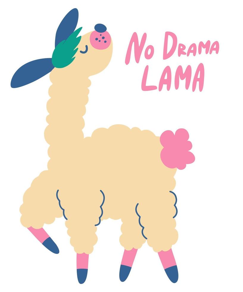 lama. aucune citation de lettrage de drame lama. alpaga dessiné à la main. vecteur