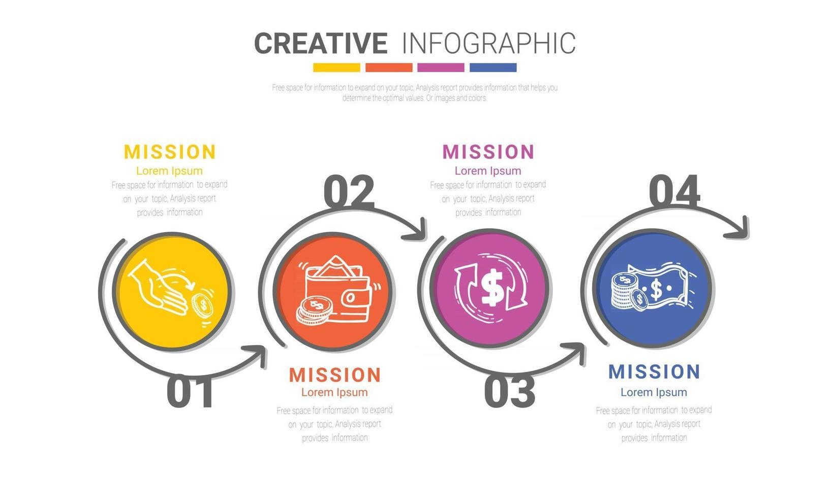 modèle de conception de chronologie infographie vectorielle avec 4 étiquettes vecteur