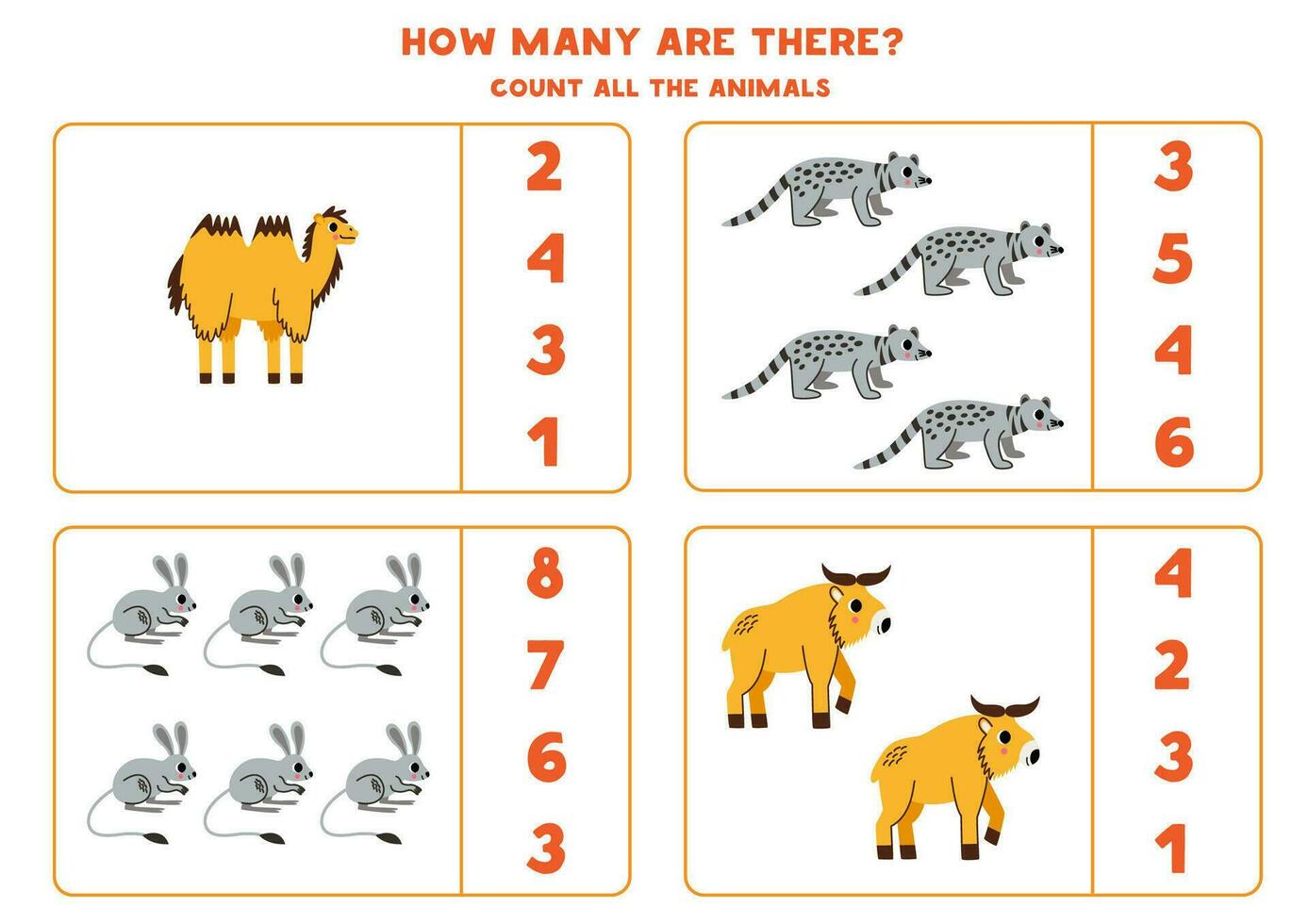 compter tout asiatique animaux et cercle le correct réponses. vecteur