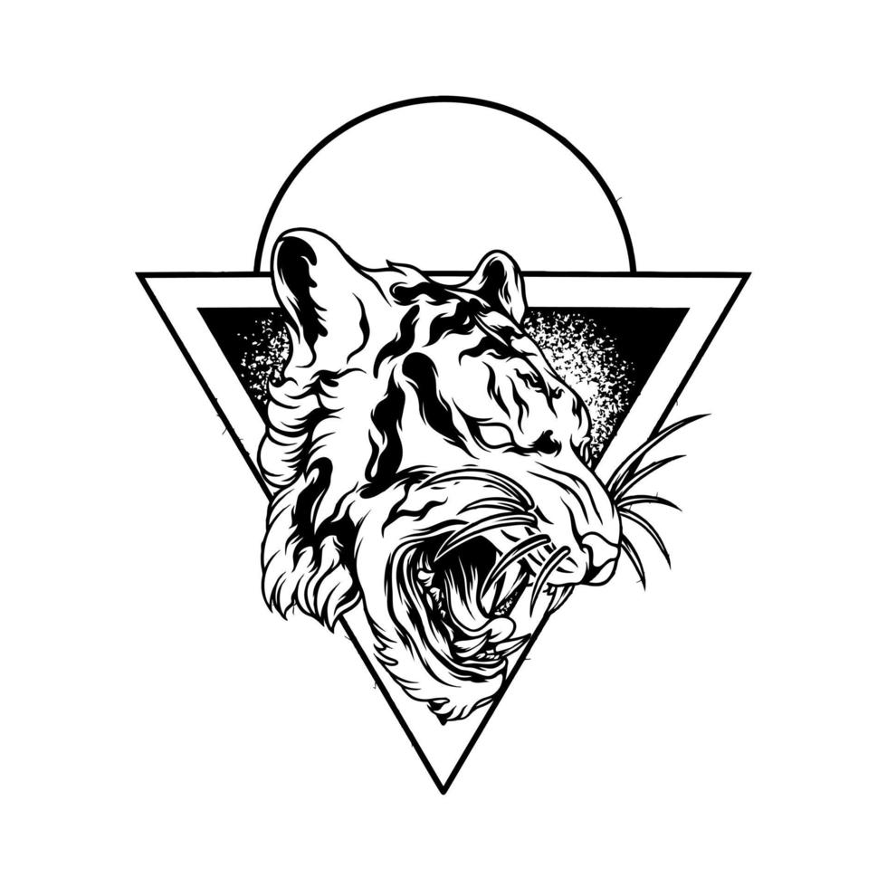 tigre rugissant, illustration, silhouette vecteur