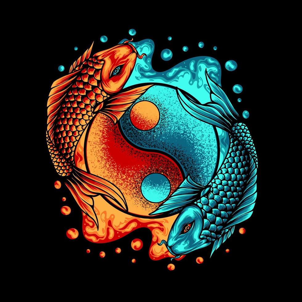 yin yang poisson koi japon vecteur