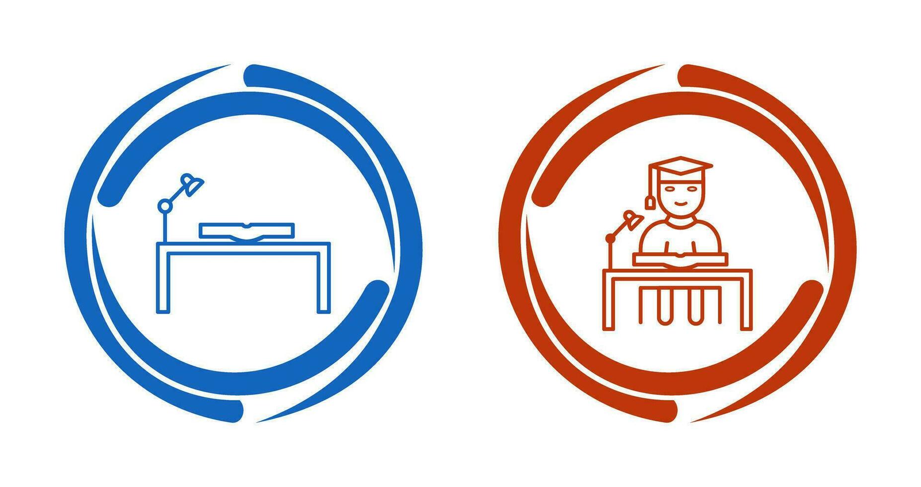 étude bureau et en train d'étudier sur bureau icône vecteur