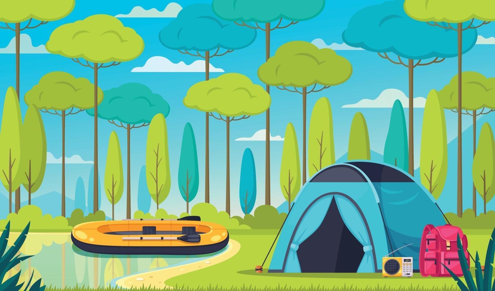 composition de dessin animé de camping vecteur