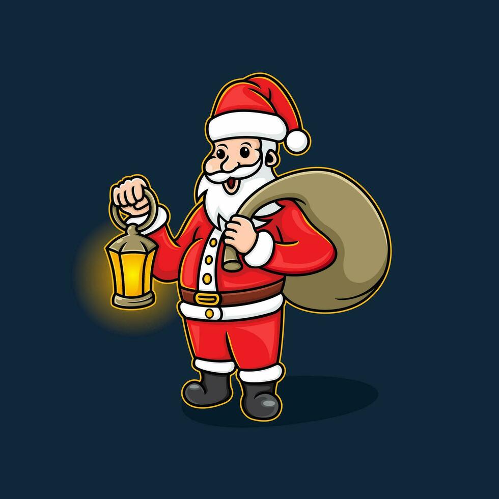 illustration de Père Noël claus porter cadeau Sacs et lanternes. vecteur