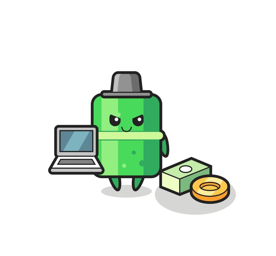 illustration de mascotte de bambou en tant que pirate informatique vecteur