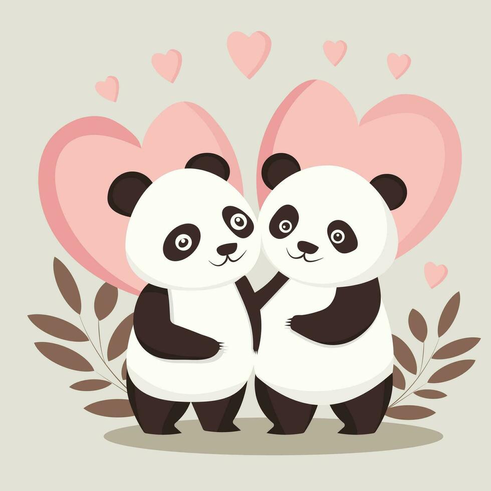 Panda couple Valentin journée vecteur
