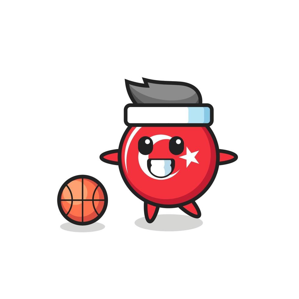 illustration de la caricature de l'insigne du drapeau de la turquie joue au basket-ball vecteur