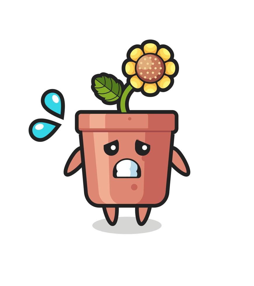 personnage mascotte de pot de tournesol avec un geste effrayé vecteur