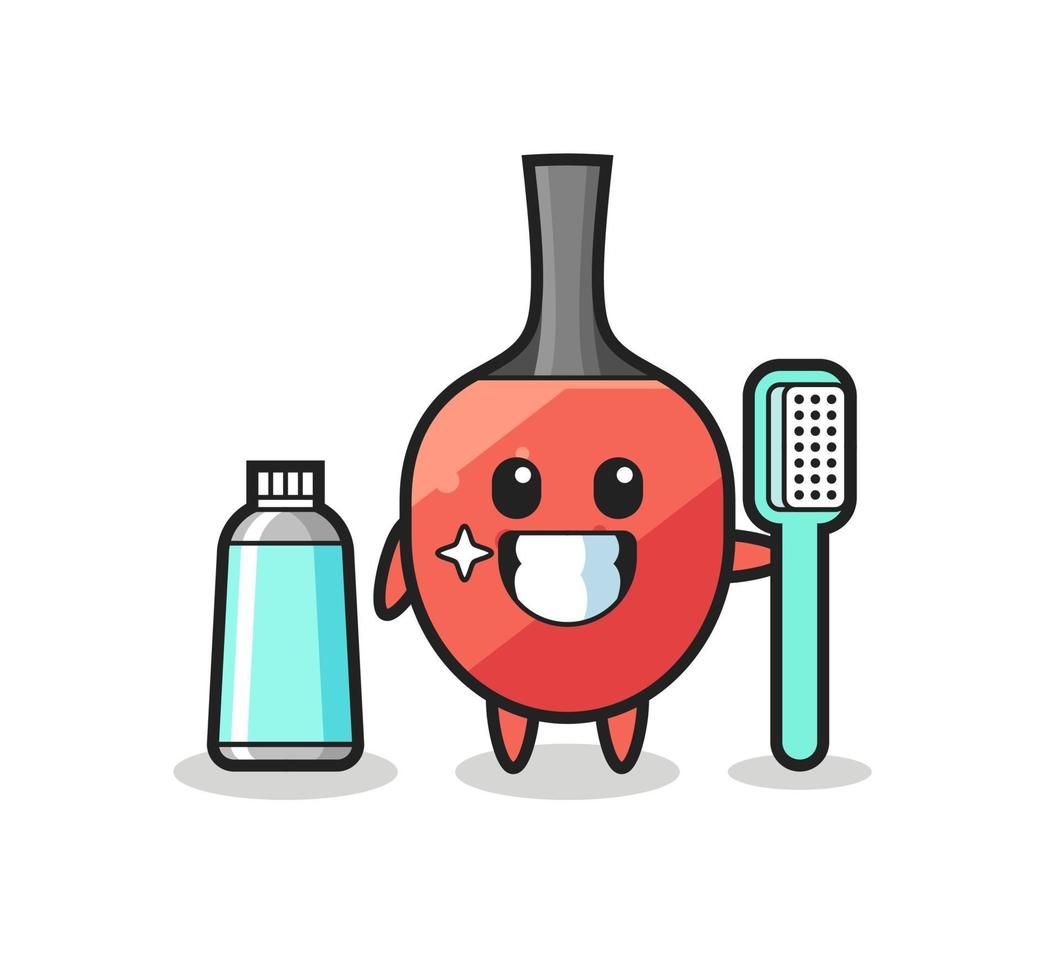 illustration de mascotte de raquette de tennis de table avec une brosse à dents vecteur