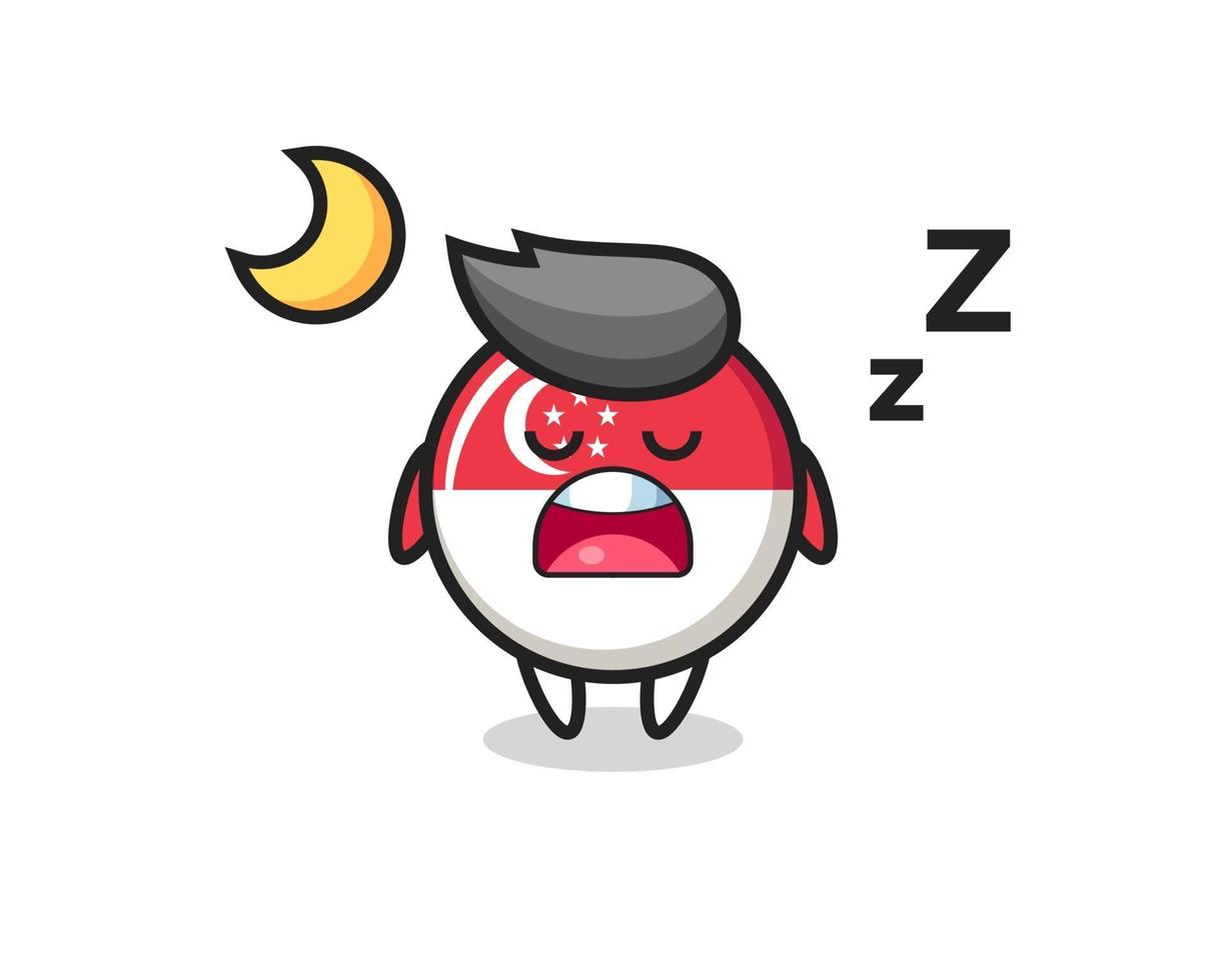 illustration de caractère d'insigne de drapeau de singapour dormir la nuit vecteur