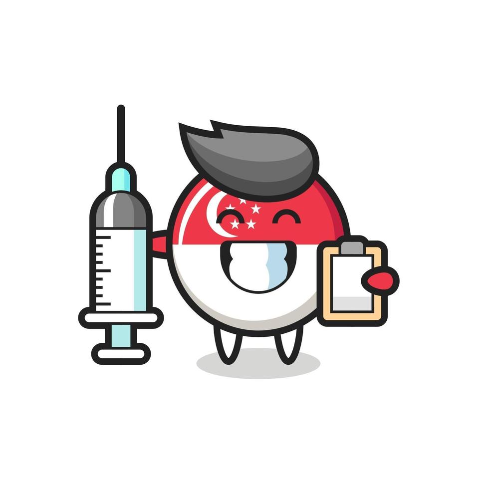 illustration de la mascotte de l'insigne du drapeau de singapour en tant que médecin vecteur