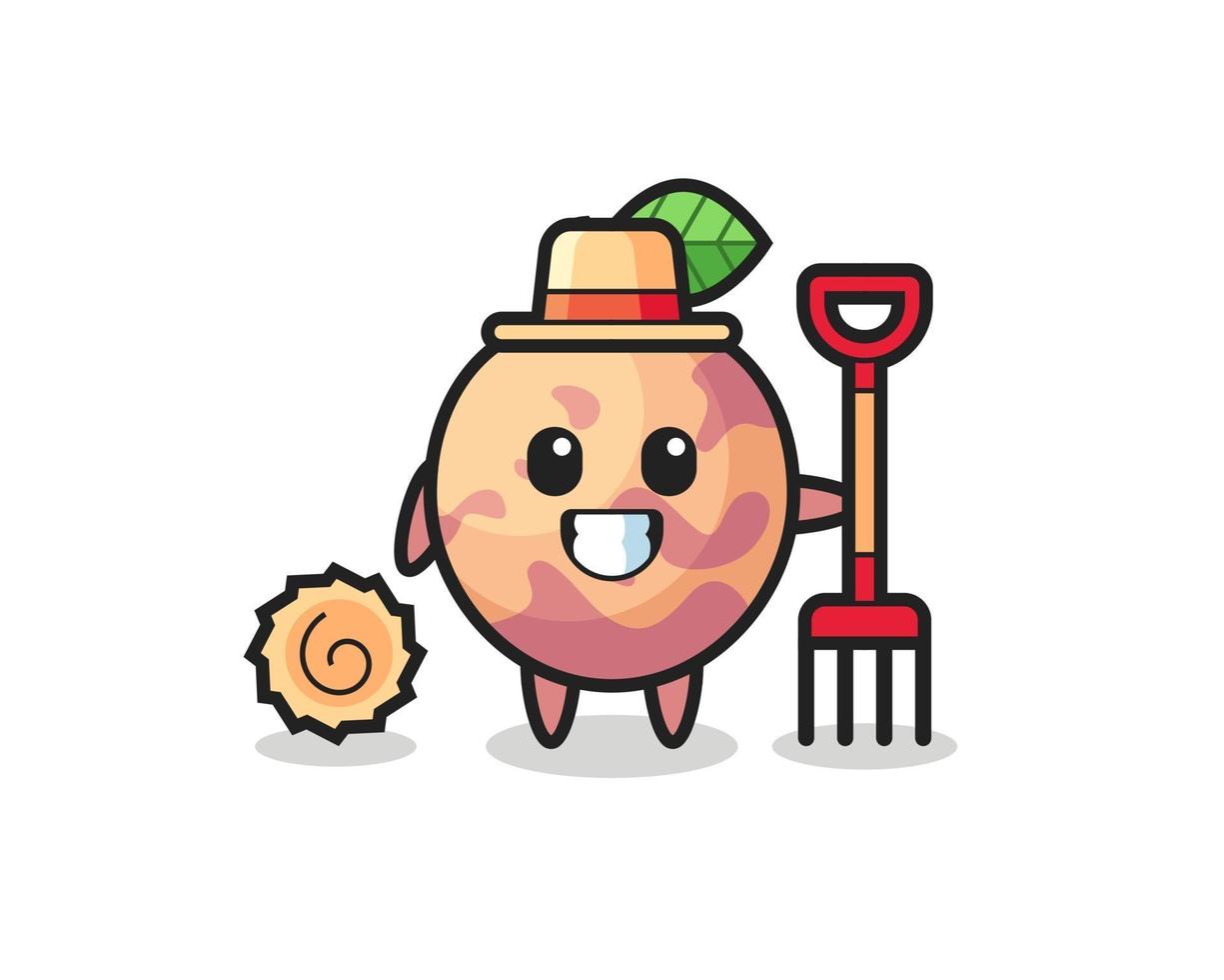 personnage mascotte de pluot fruit en tant qu'agriculteur vecteur