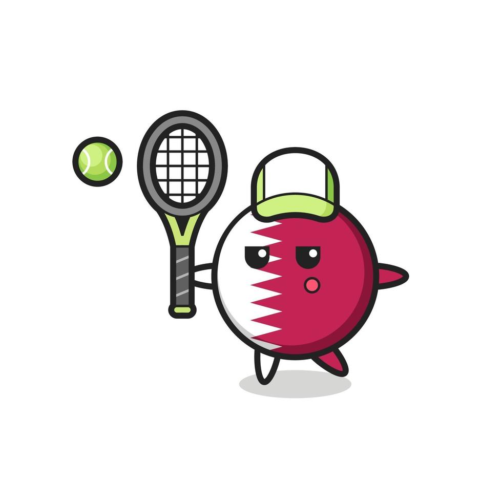 personnage de dessin animé de l'insigne du drapeau du qatar en tant que joueur de tennis vecteur