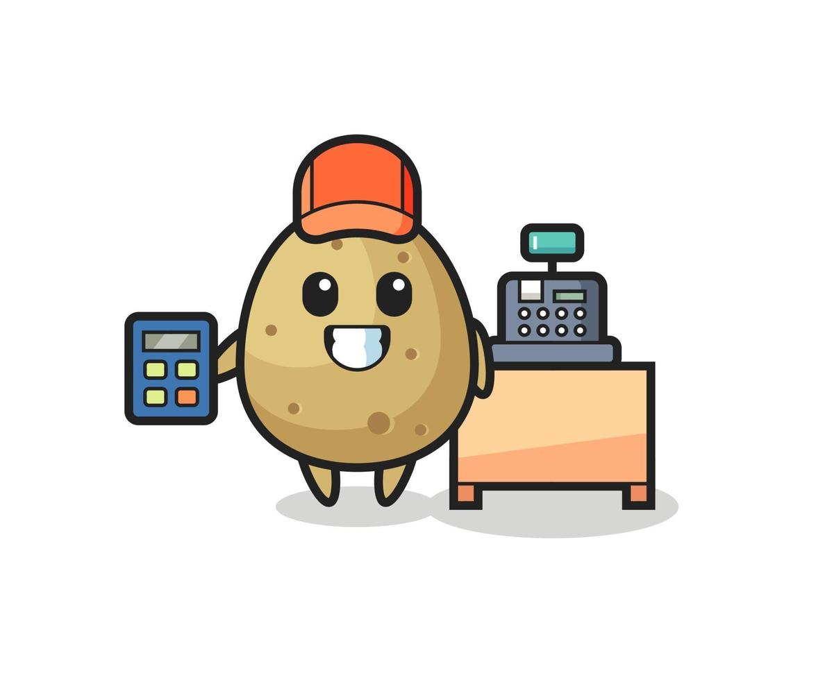 illustration du personnage de pomme de terre en tant que caissier vecteur