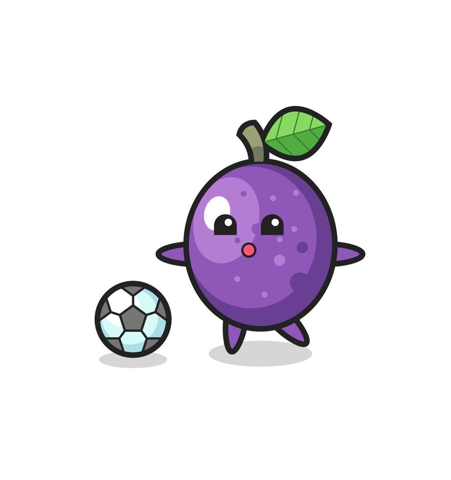 illustration du dessin animé de fruits de la passion joue au football vecteur