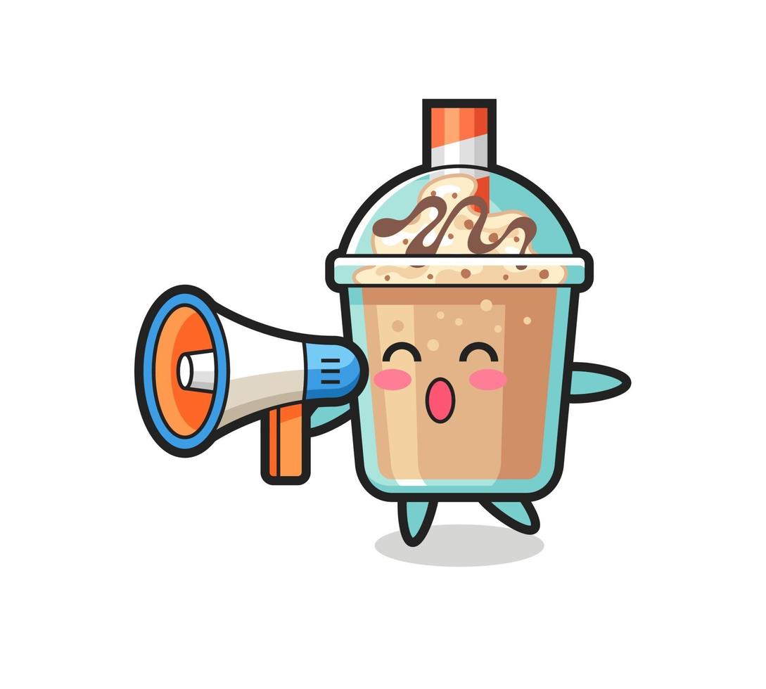 illustration de caractère milkshake tenant un mégaphone vecteur