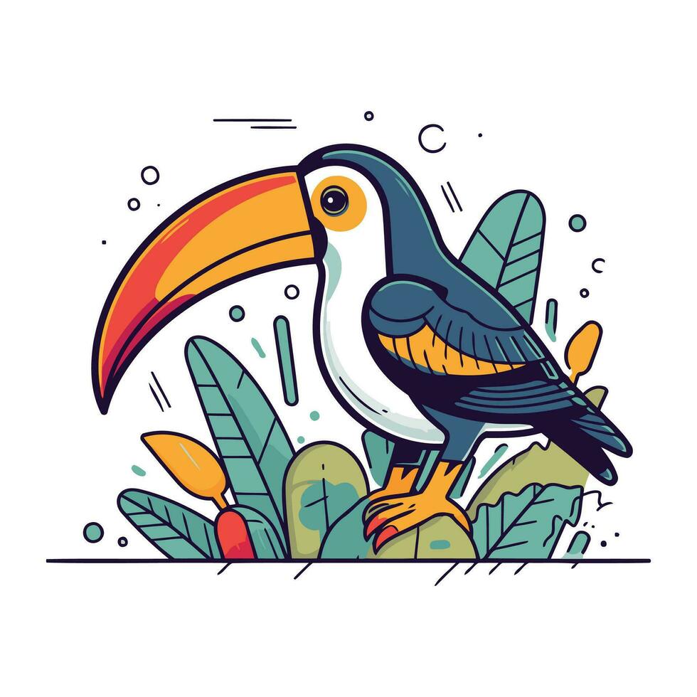 toucan dans le jungle. vecteur illustration dans ligne art style.