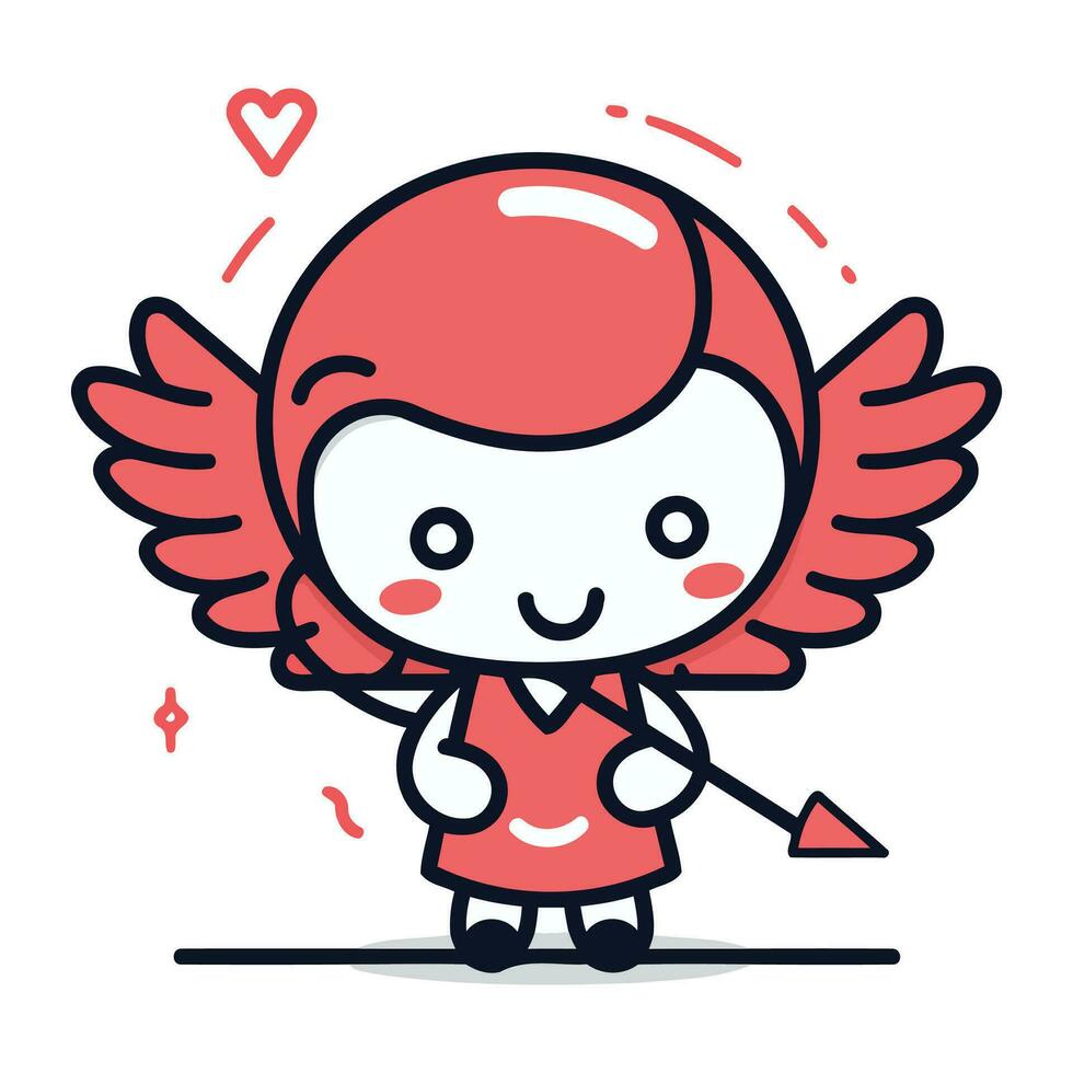 mignonne peu Cupidon avec La Flèche. vecteur ligne art illustration.