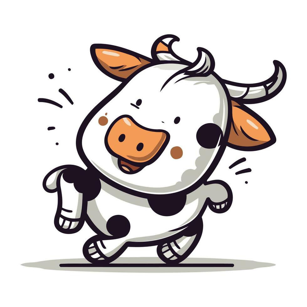 mignonne dessin animé vache en cours d'exécution. vecteur illustration de une marrant vache.