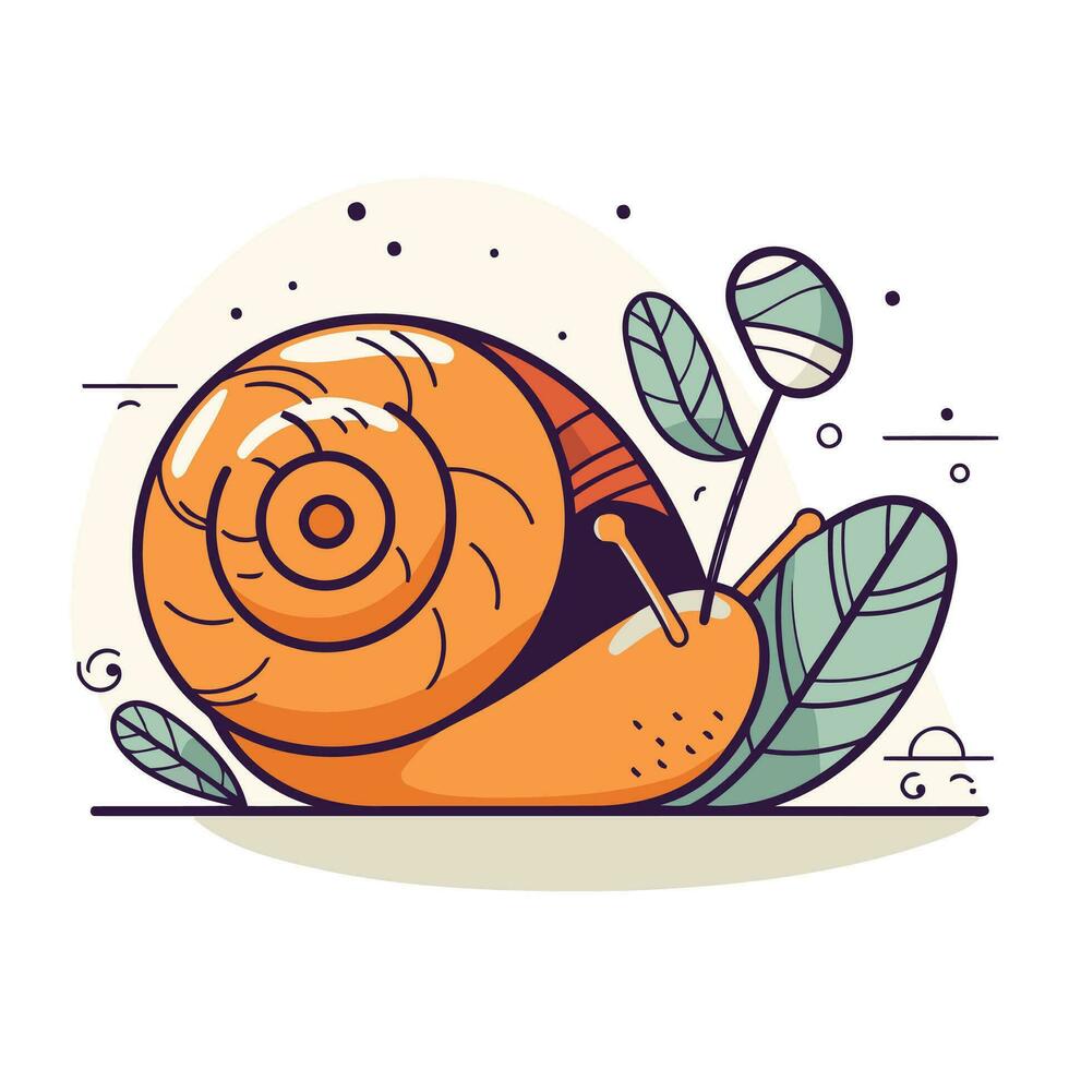 mignonne dessin animé escargot avec feuilles. vecteur illustration dans plat style.