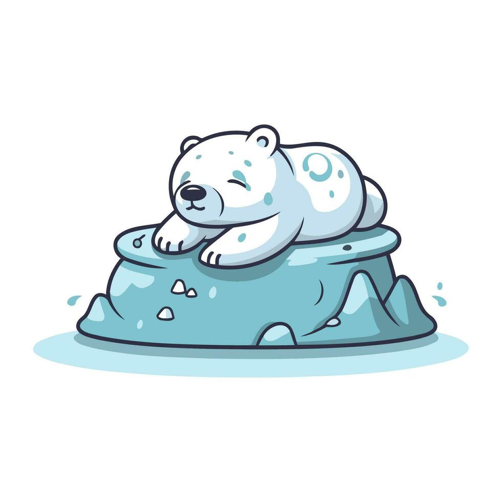 mignonne polaire ours en train de dormir sur la glace banquise. vecteur illustration.