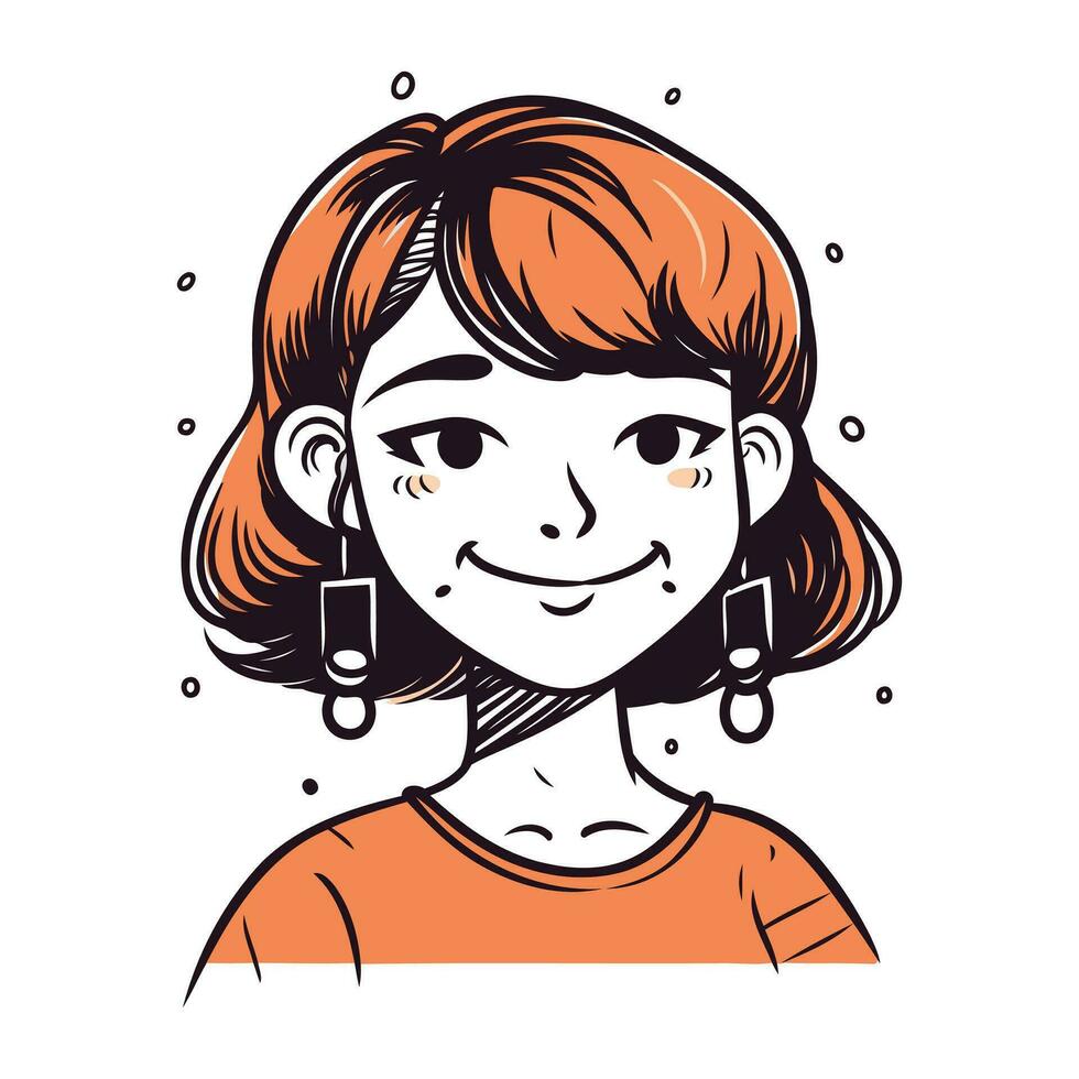 mignonne fille avec rouge cheveux. vecteur illustration dans esquisser style.