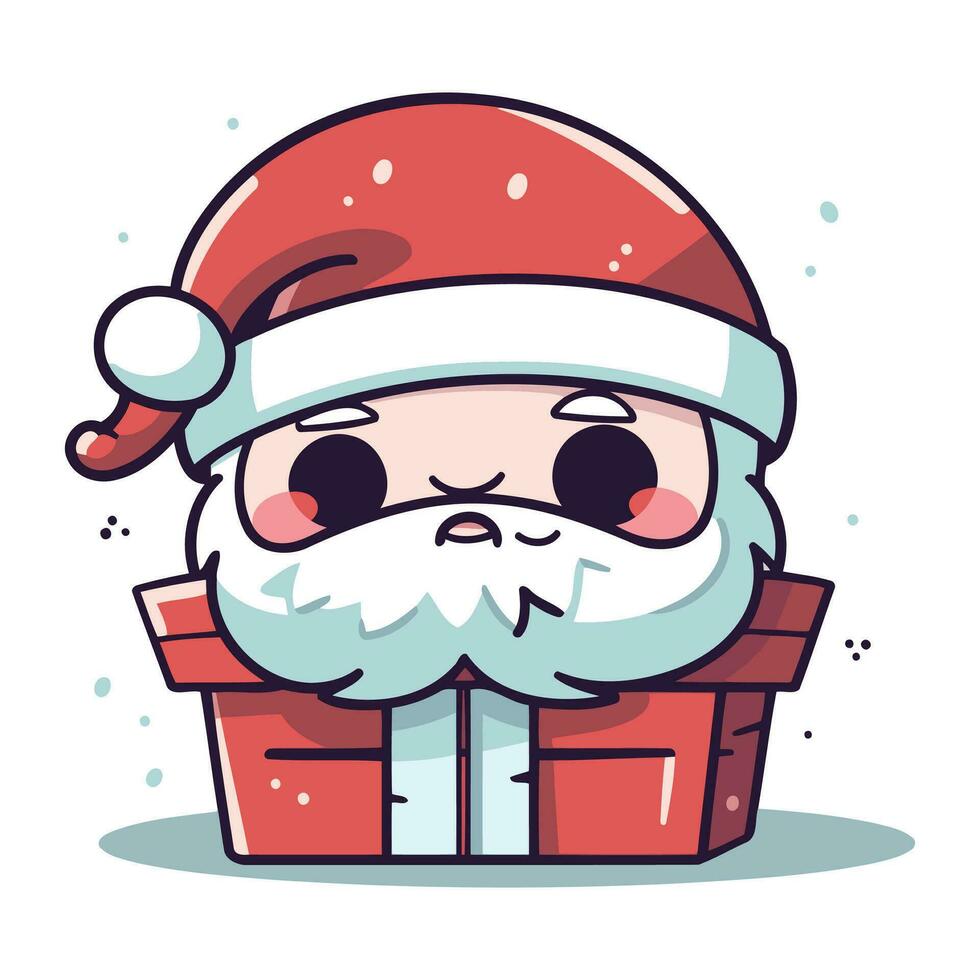 mignonne dessin animé Père Noël claus dans cadeau boîte. vecteur illustration.