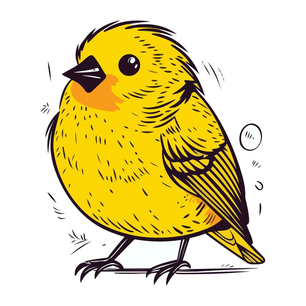 vecteur main tiré illustration de mignonne peu Jaune oiseau. isolé sur blanc Contexte.