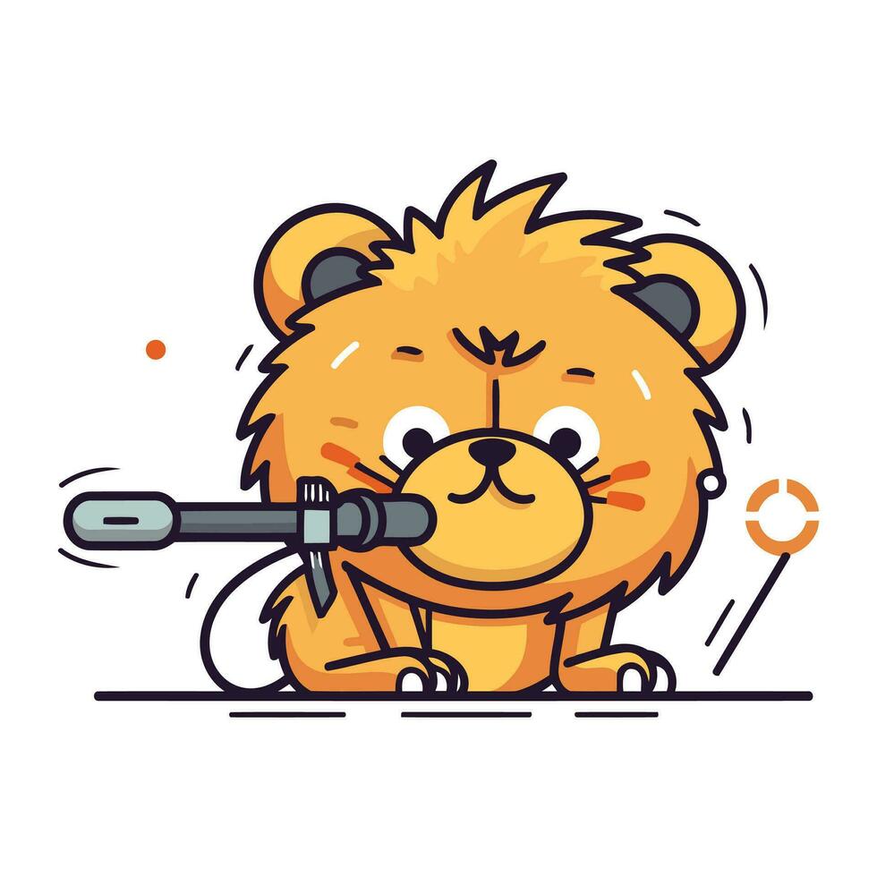 mignonne peu Lion avec Tournevis. vecteur illustration dans dessin animé style.