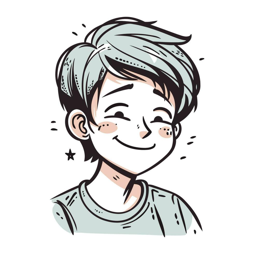 portrait de une souriant garçon avec court cheveux. vecteur illustration.