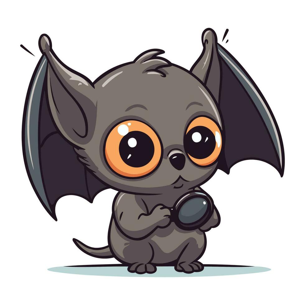 mignonne peu chauve souris avec gros yeux. dessin animé personnage. vecteur illustration.