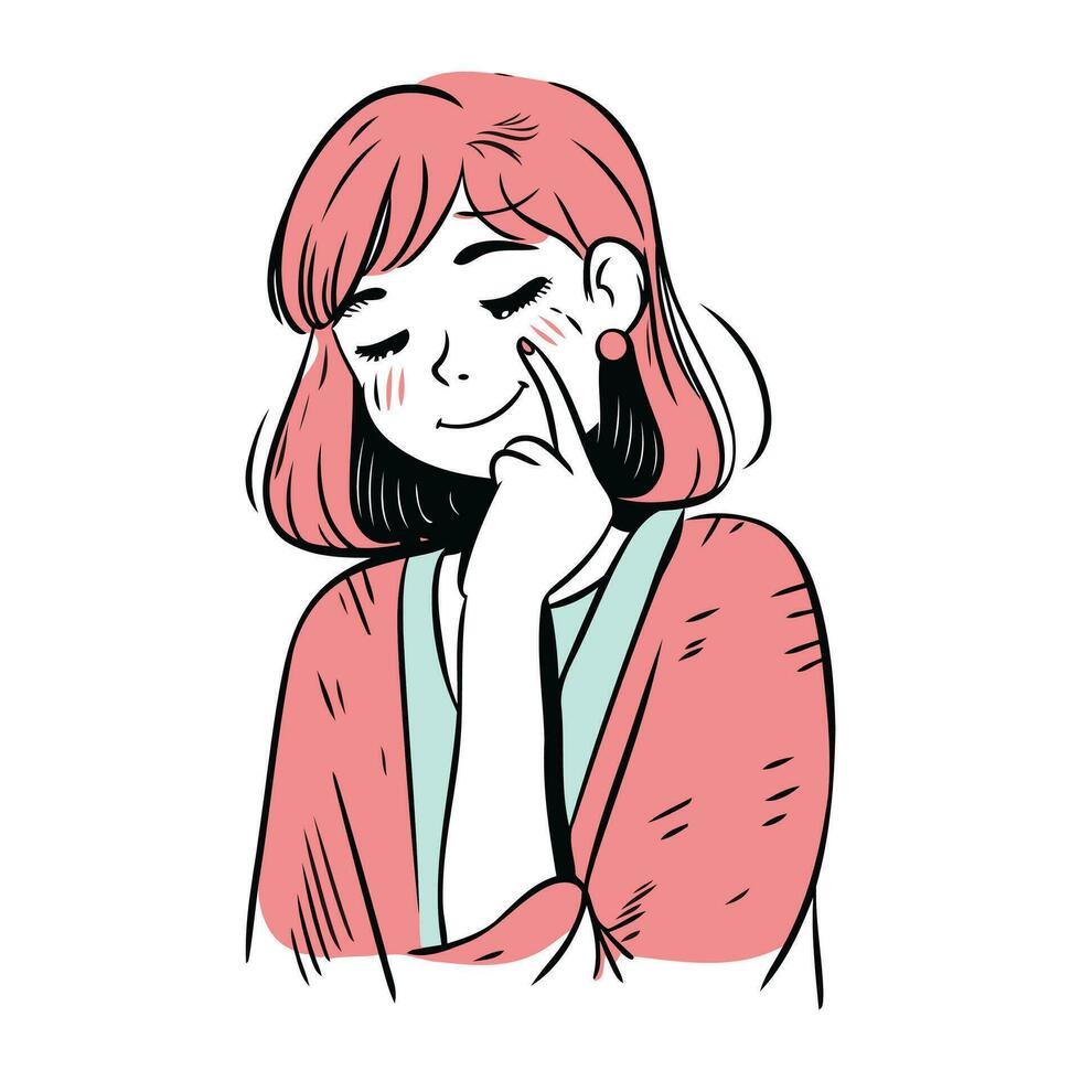 dessin animé illustration de une Jeune femme avec une doigt sur sa lèvres vecteur