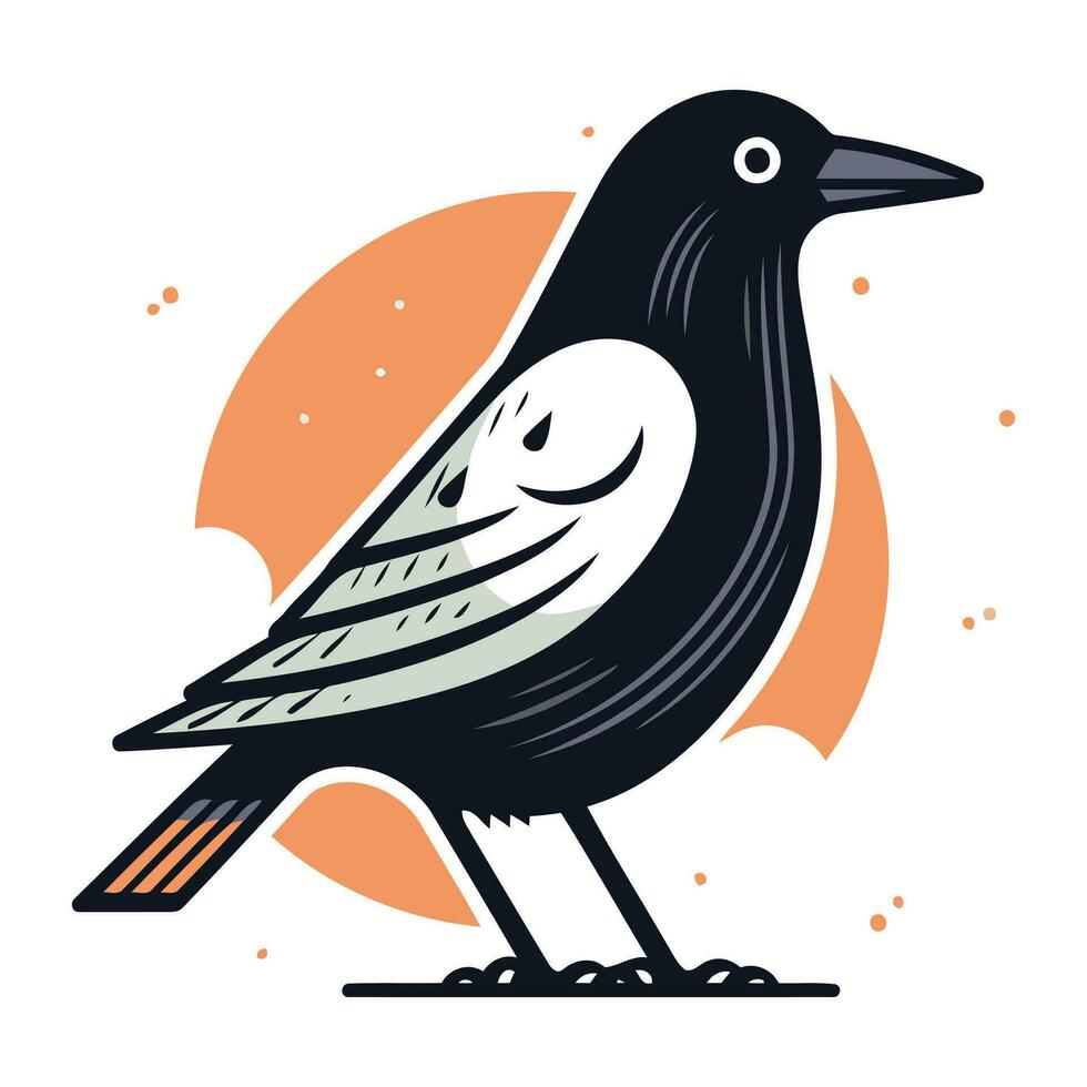 corbeau. vecteur illustration de une oiseau sur un Orange Contexte.