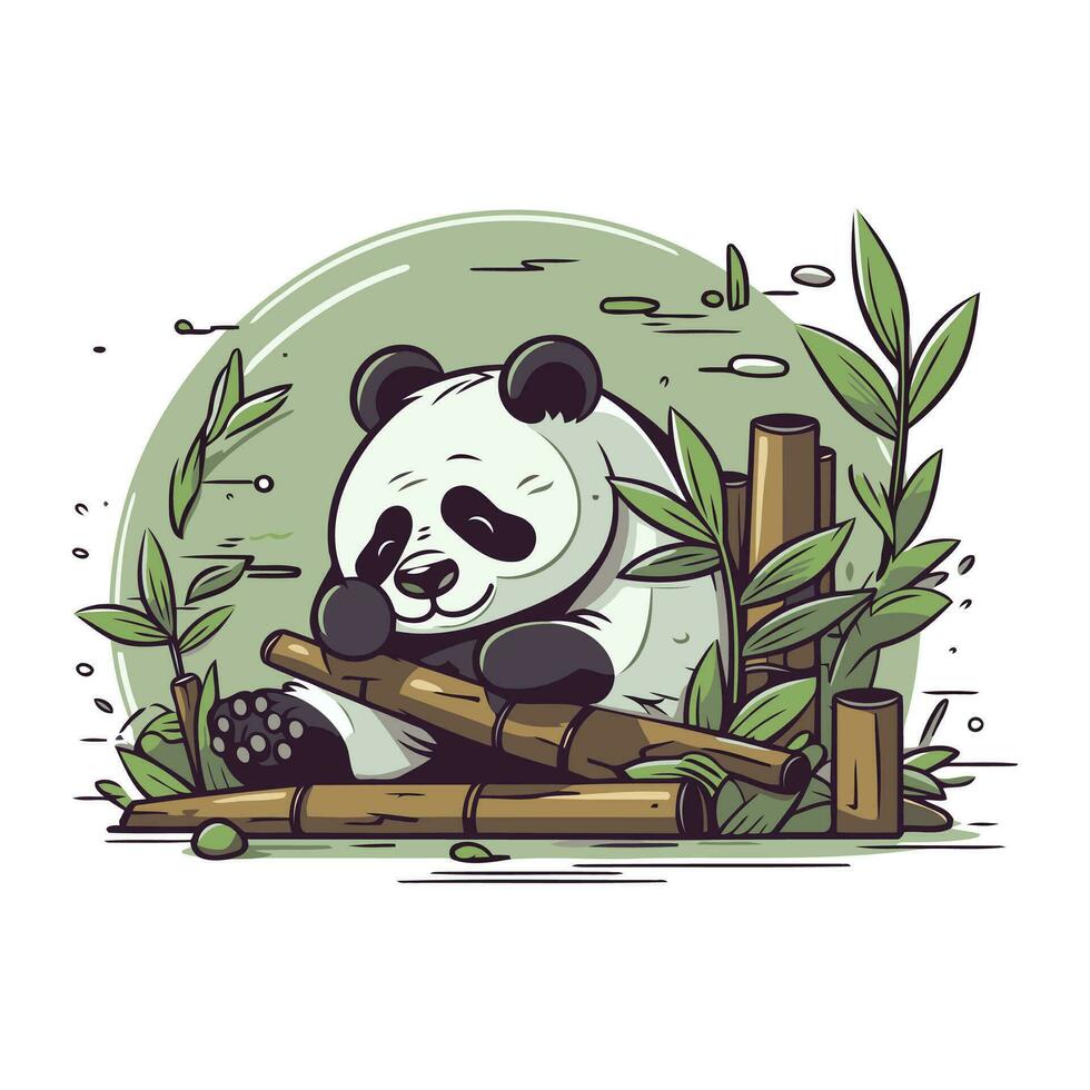 vecteur illustration de mignonne Panda ours séance sur bambou branche. dessin animé style.