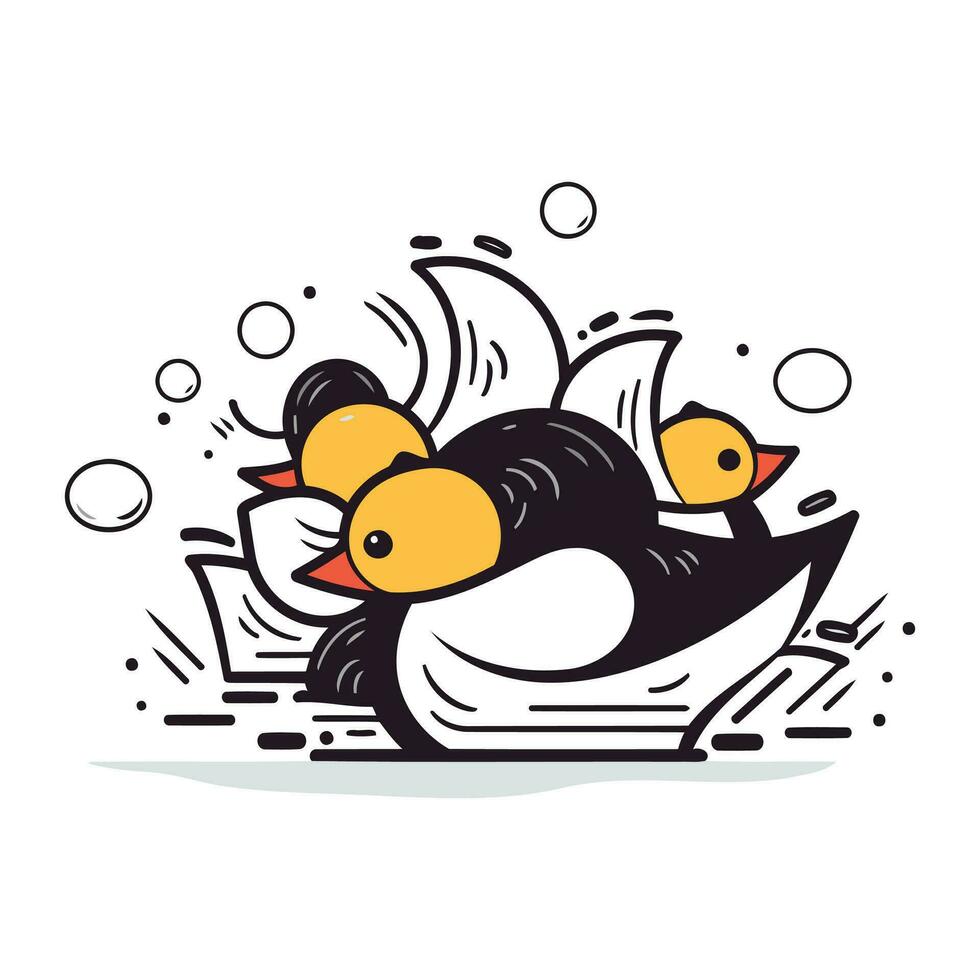 mignonne dessin animé pingouins. vecteur illustration dans griffonnage style.