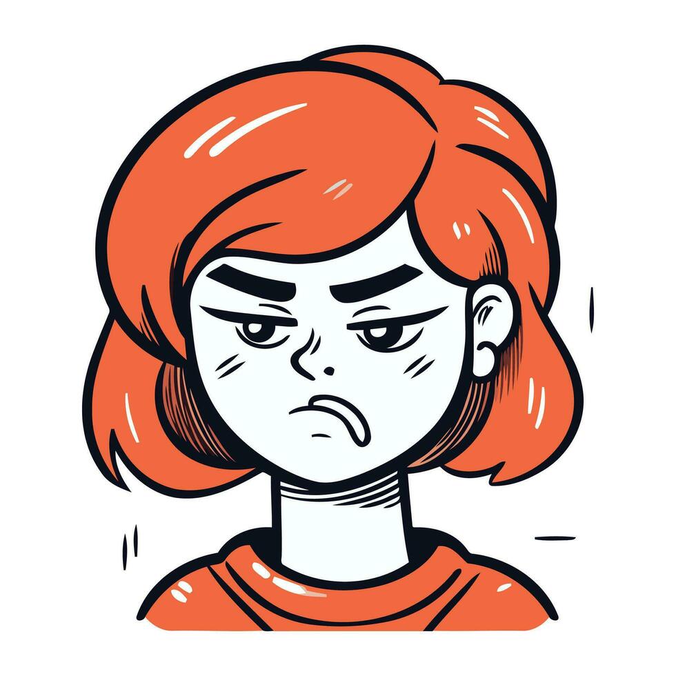 en colère femme avec rouge cheveux. vecteur illustration dans dessin animé style.