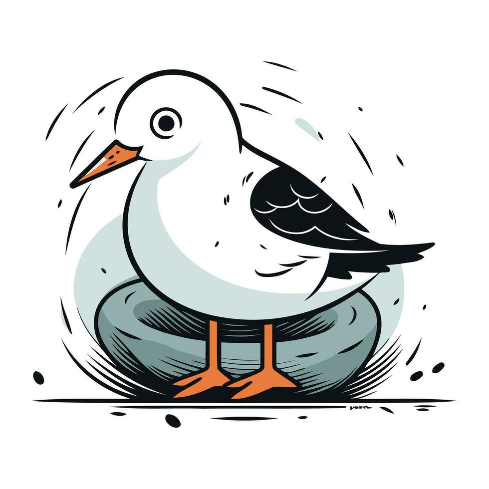 vecteur illustration de une mouette sur une bouée de sauvetage.