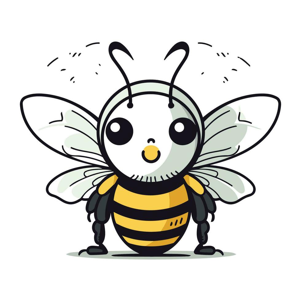 mignonne dessin animé abeille avec ailes. vecteur illustration isolé sur blanc Contexte.