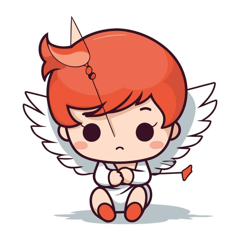 Cupidon garçon dessin animé avec ange ailes. mignonne vecteur illustration.