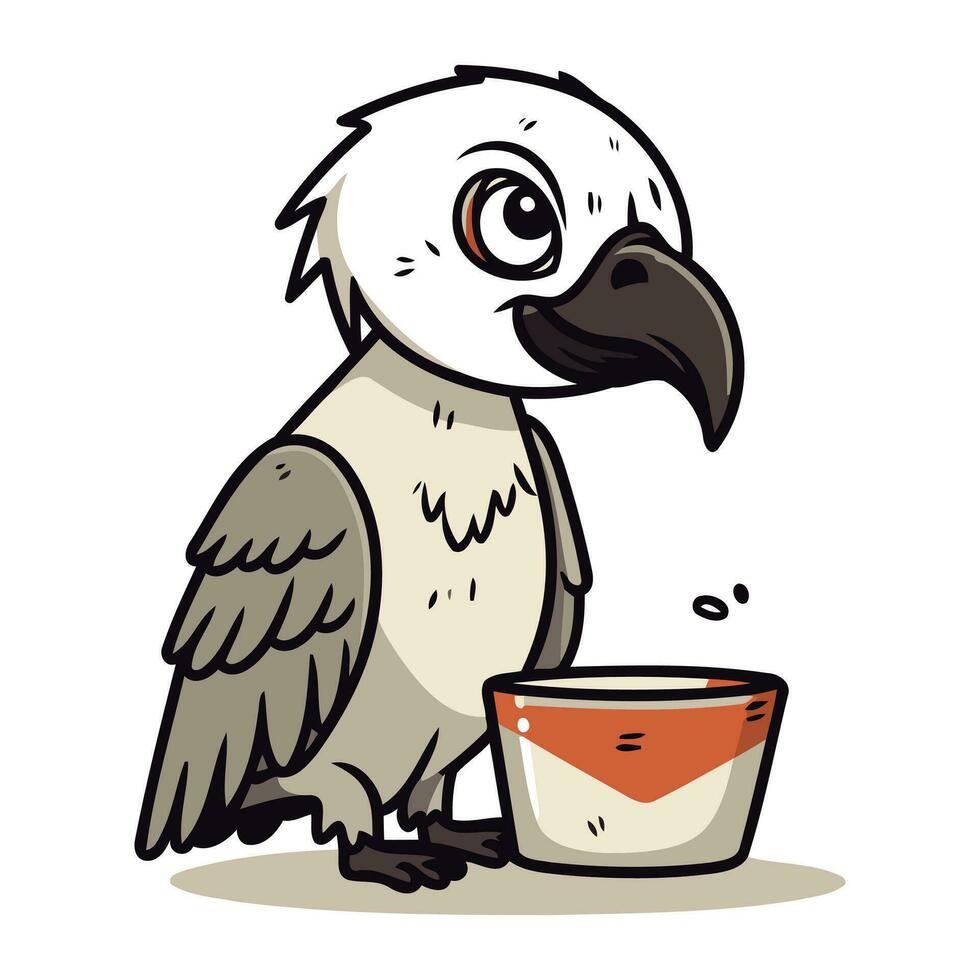 illustration de une vautour en mangeant nourriture de une bol sur une blanc Contexte vecteur