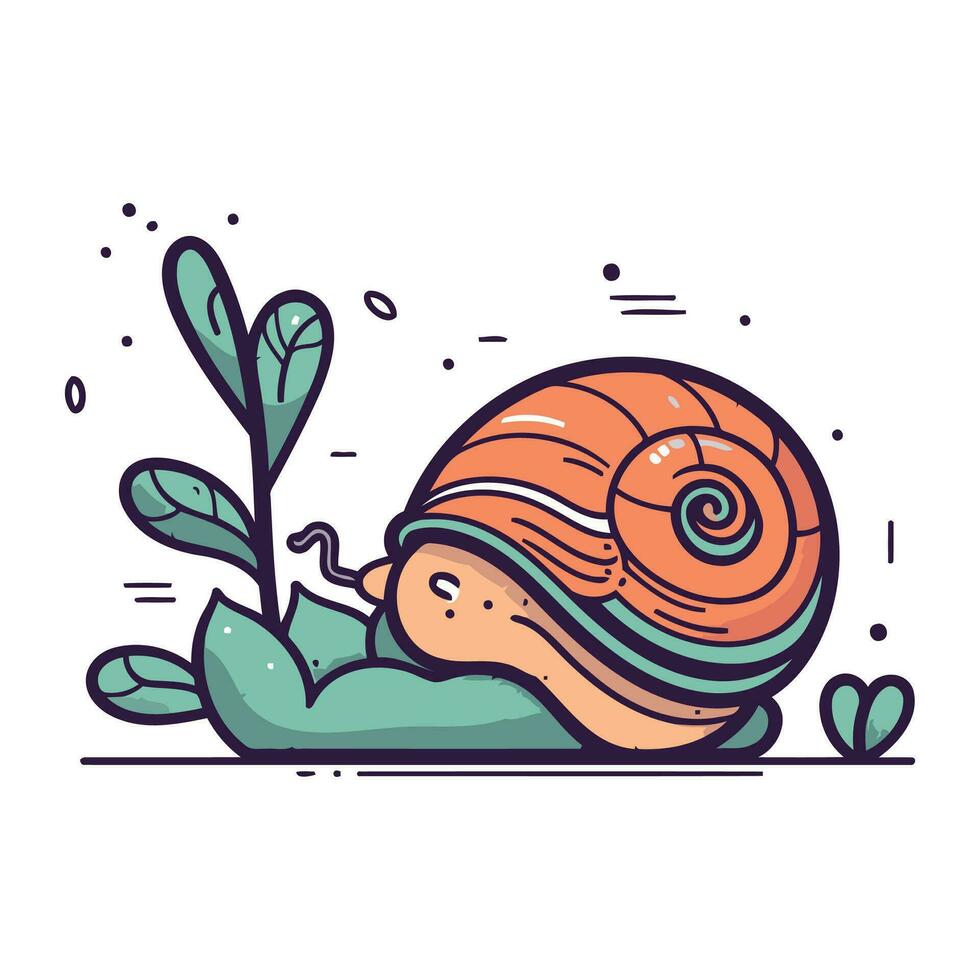 dessin animé escargot sur vert herbe. vecteur illustration dans griffonnage style.