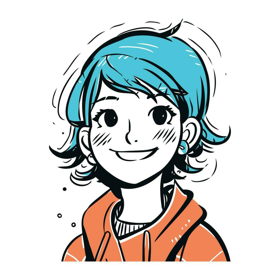 vecteur illustration de une Jeune femme avec bleu cheveux. dessin animé style.