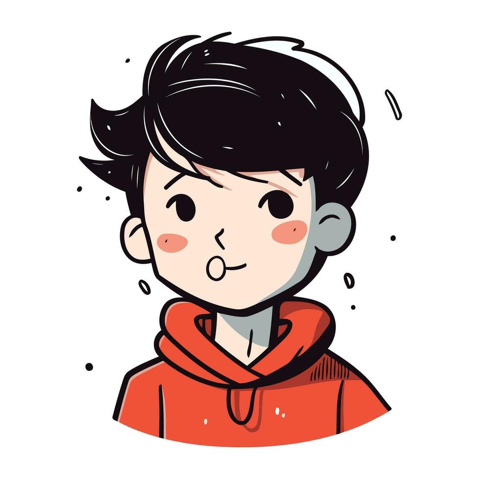 mignonne vecteur illustration de une garçon portant une rouge sweatshirt à capuche.
