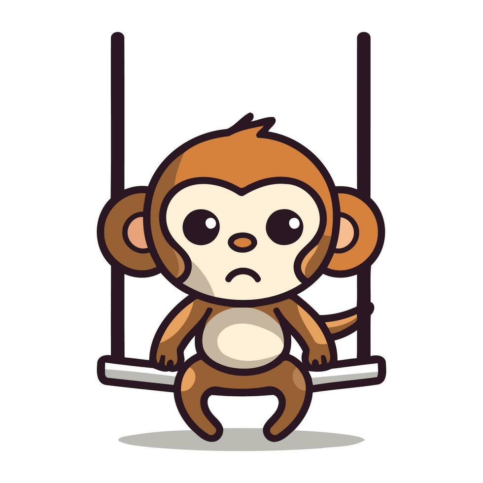 mignonne singe sur balançoire dessin animé personnage vecteur illustration. marrant singe séance sur balançoire.