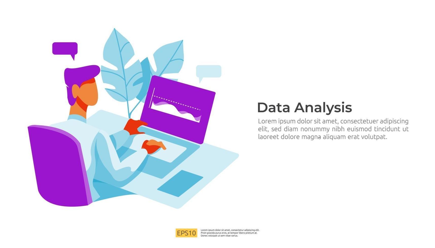 visualisation de l'analyse numérique des données avec caractère, concept de graphiques vecteur