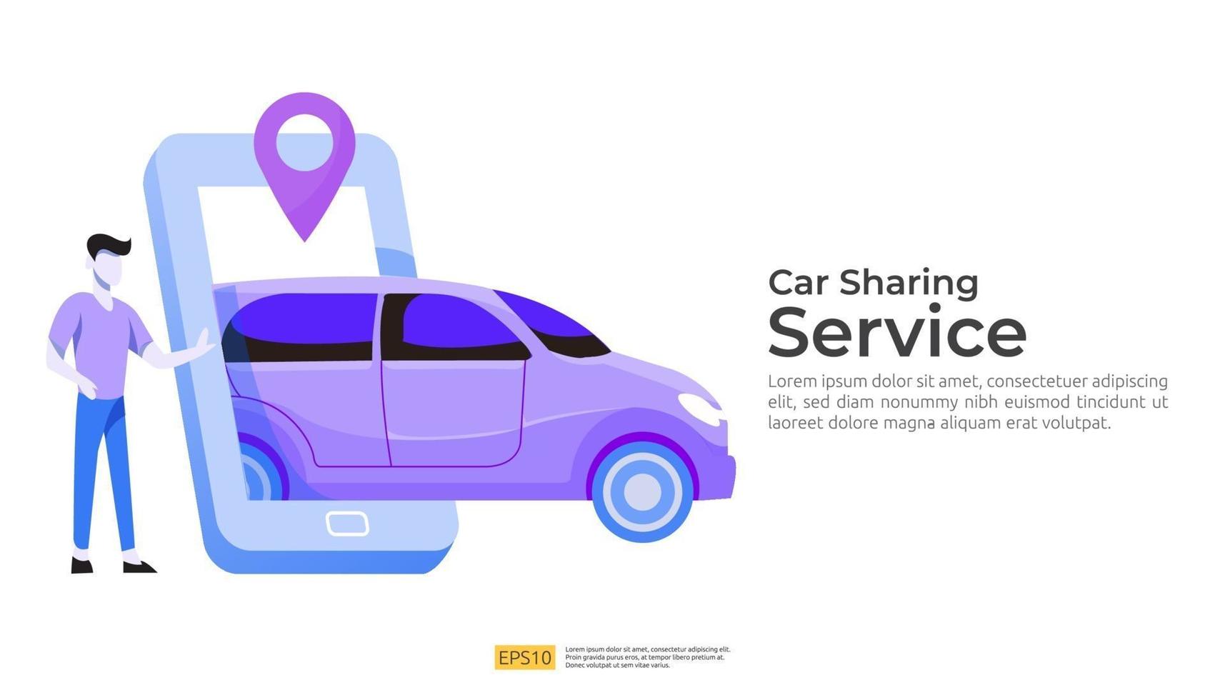 taxi en ligne ou louer un transport. service d'autopartage vecteur