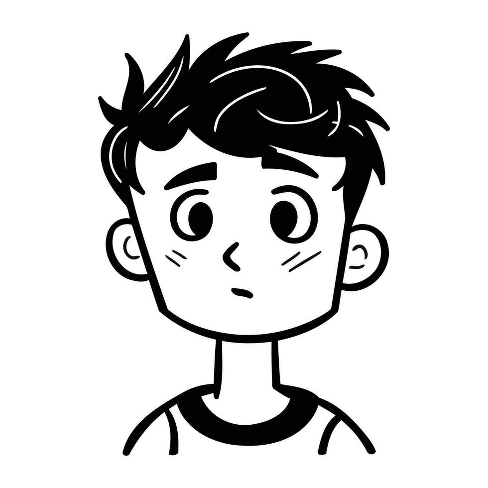 mignonne dessin animé homme avec faciale expression. vecteur illustration dans noir et blanche.