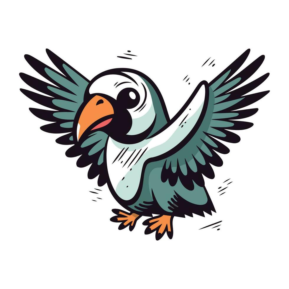 mignonne dessin animé perroquet avec ailes. vecteur illustration isolé sur blanc Contexte.