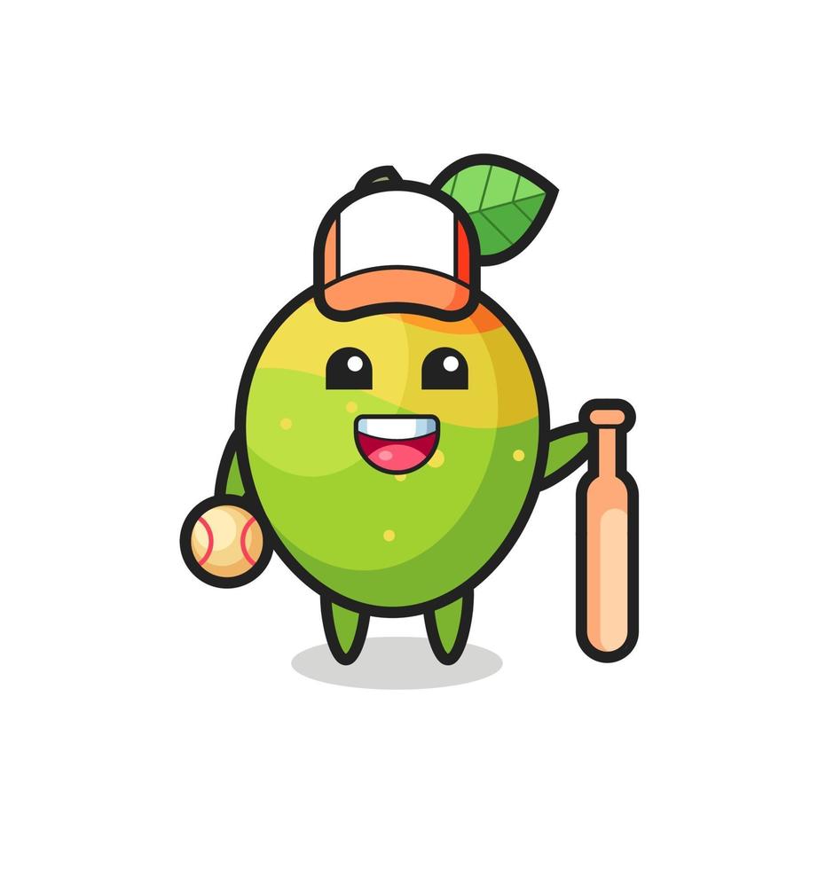 personnage de dessin animé de mangue en tant que joueur de baseball vecteur
